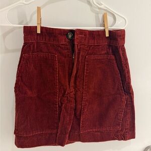 Red Corduroy Mini Skirt with Pockets